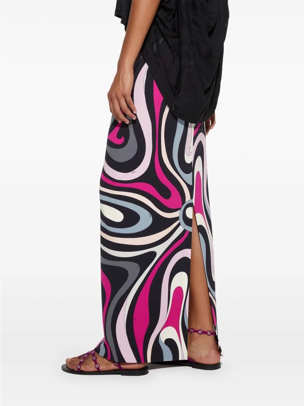 Emilio Pucci Pink Multi Printed Maxi Skirt with Side Slit